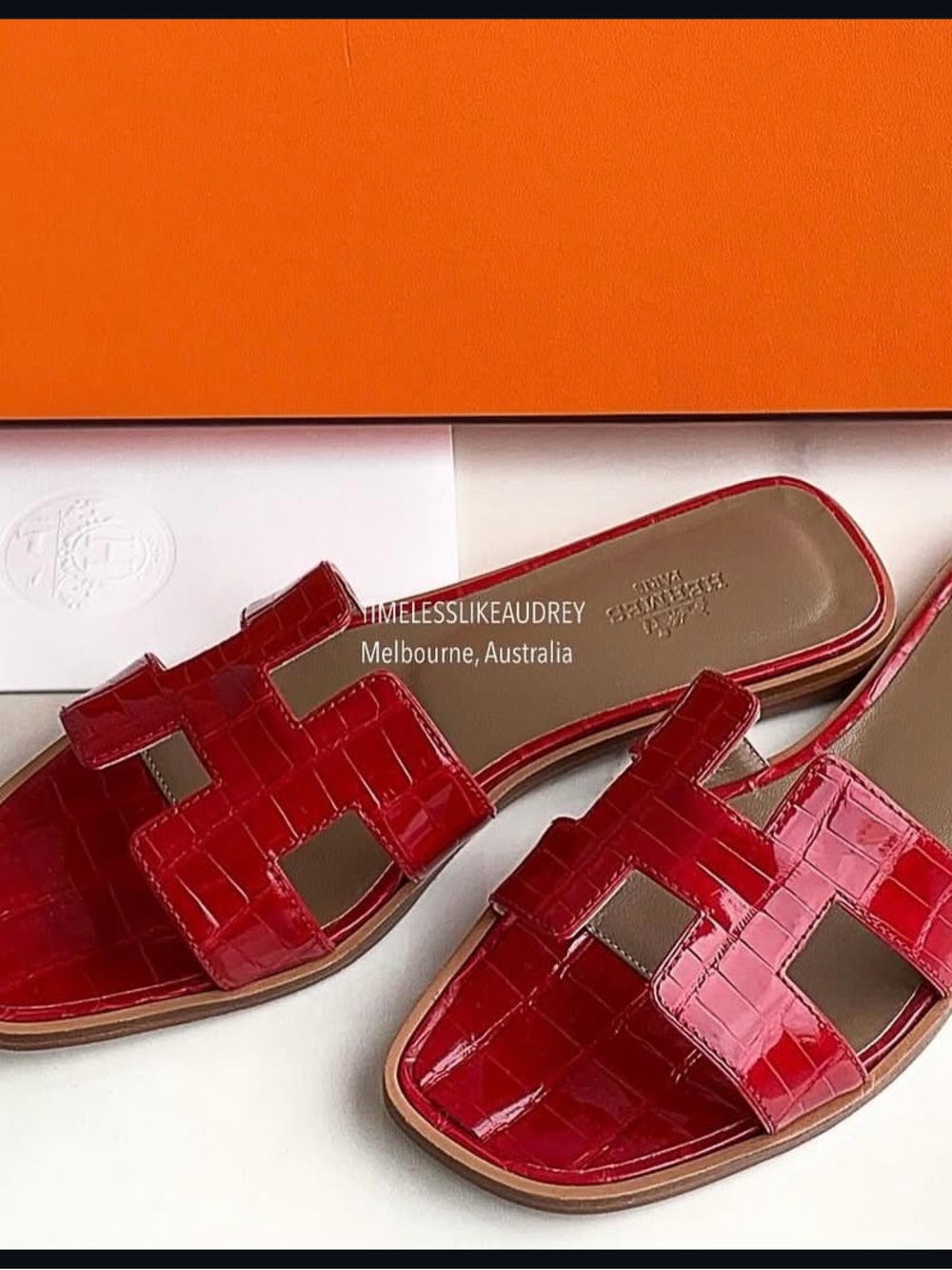 Hermes Red Braise Crocodile Leather Oran  Sandals 37